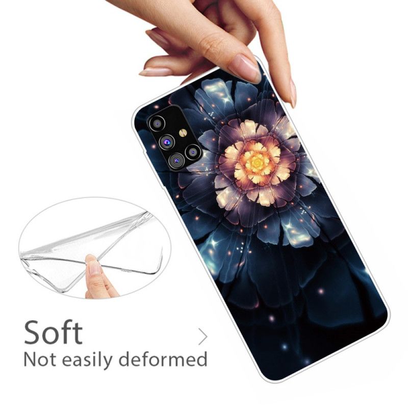 Hoesje voor Samsung Galaxy M51 Bruin Oranje Flexibele Bloemen