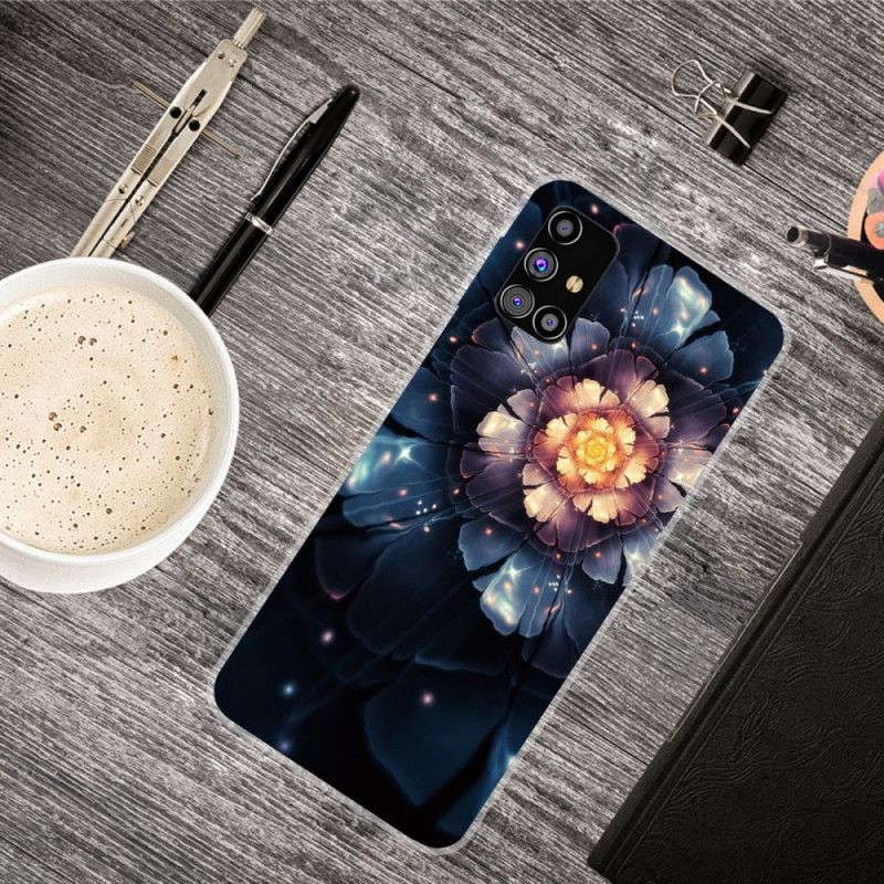 Hoesje voor Samsung Galaxy M51 Bruin Oranje Flexibele Bloemen