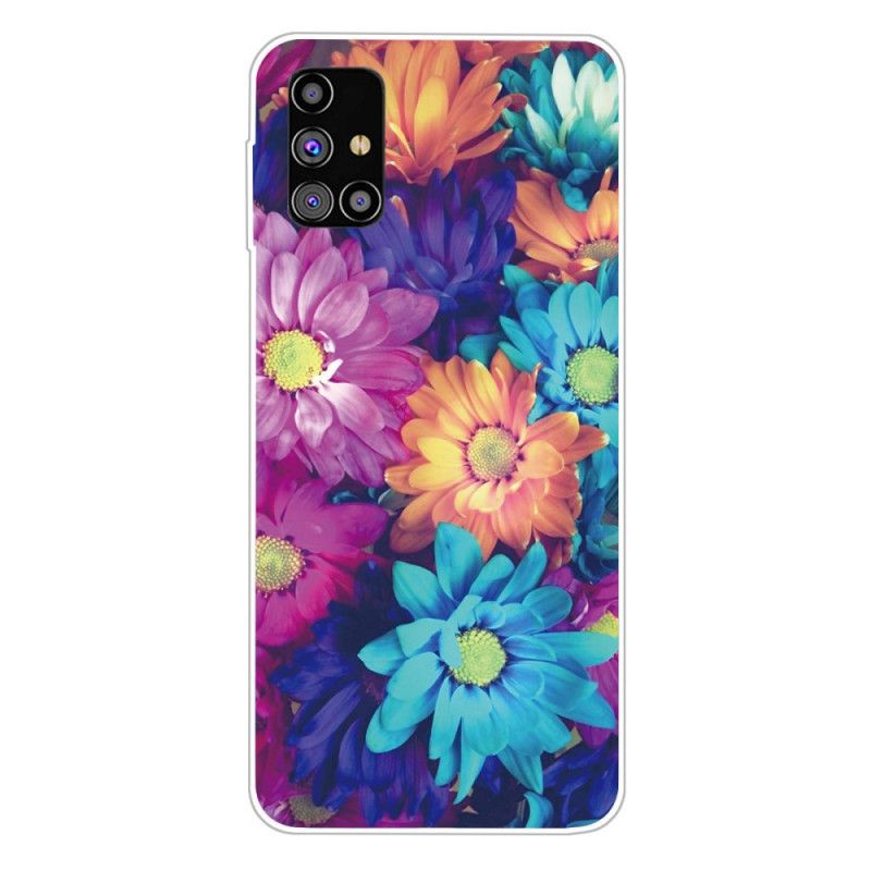 Hoesje voor Samsung Galaxy M51 Bruin Oranje Flexibele Bloemen