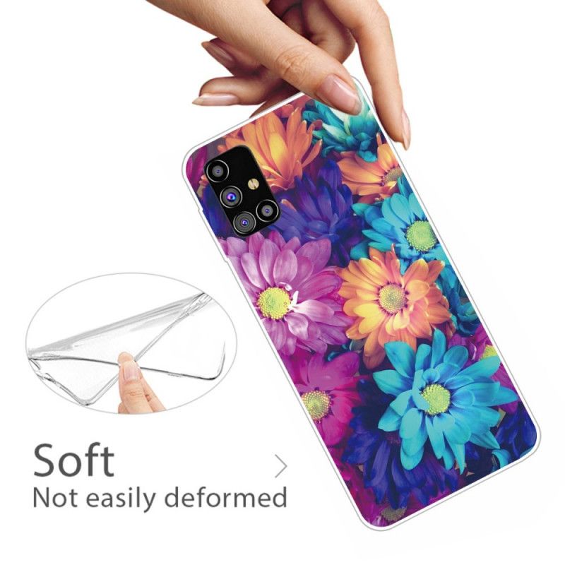 Hoesje voor Samsung Galaxy M51 Bruin Oranje Flexibele Bloemen