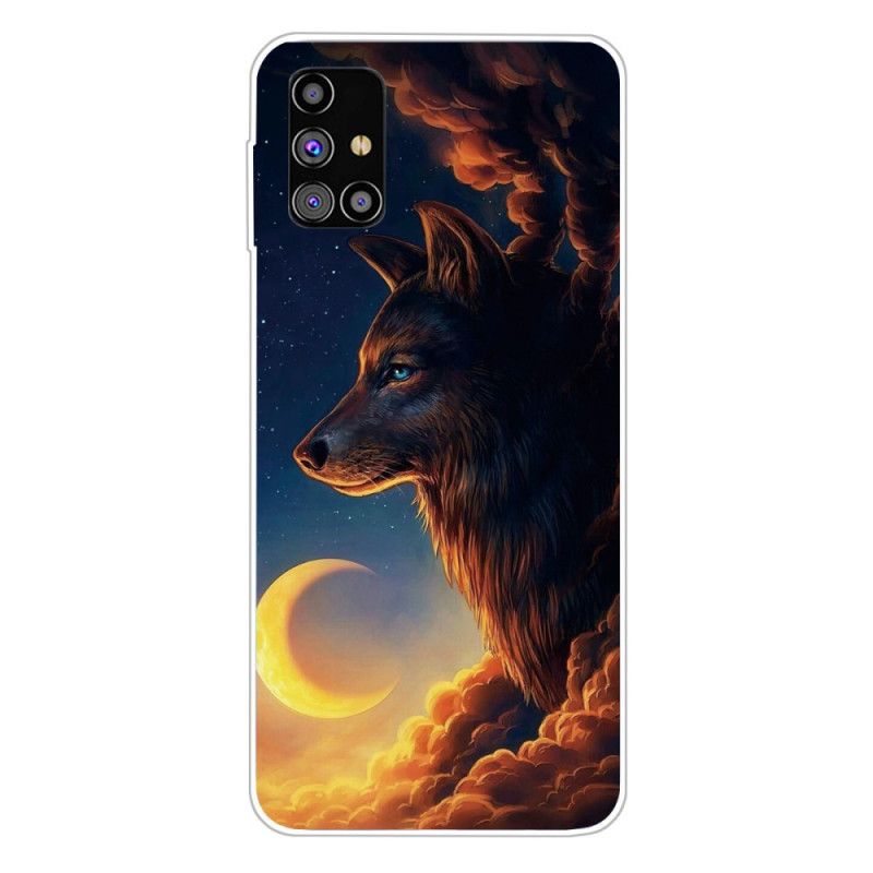 Hoesje voor Samsung Galaxy M51 Donkerblauw Zwart Flexibele Wolf