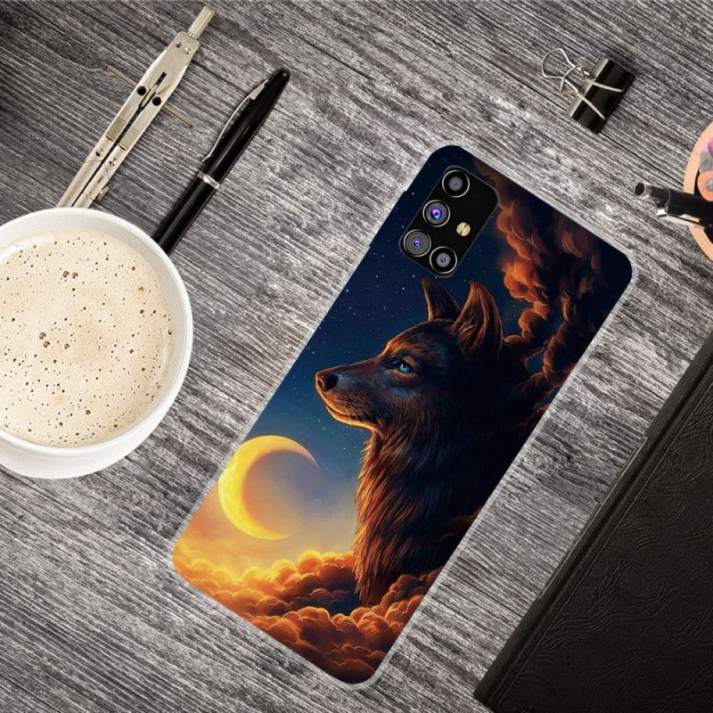 Hoesje voor Samsung Galaxy M51 Donkerblauw Zwart Flexibele Wolf