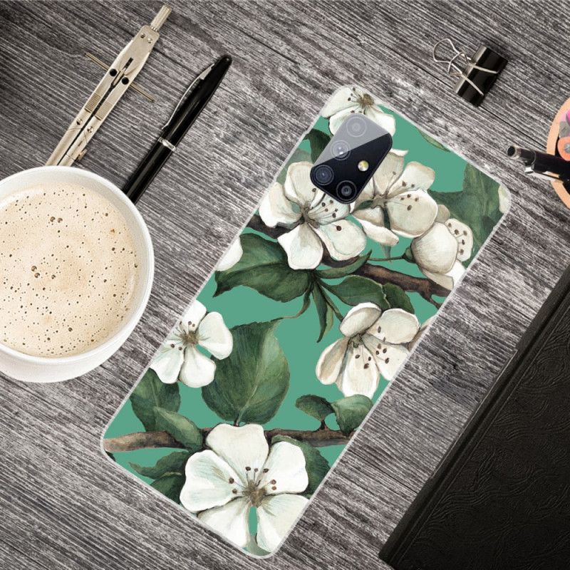 Hoesje voor Samsung Galaxy M51 Geschilderde Witte Bloemen