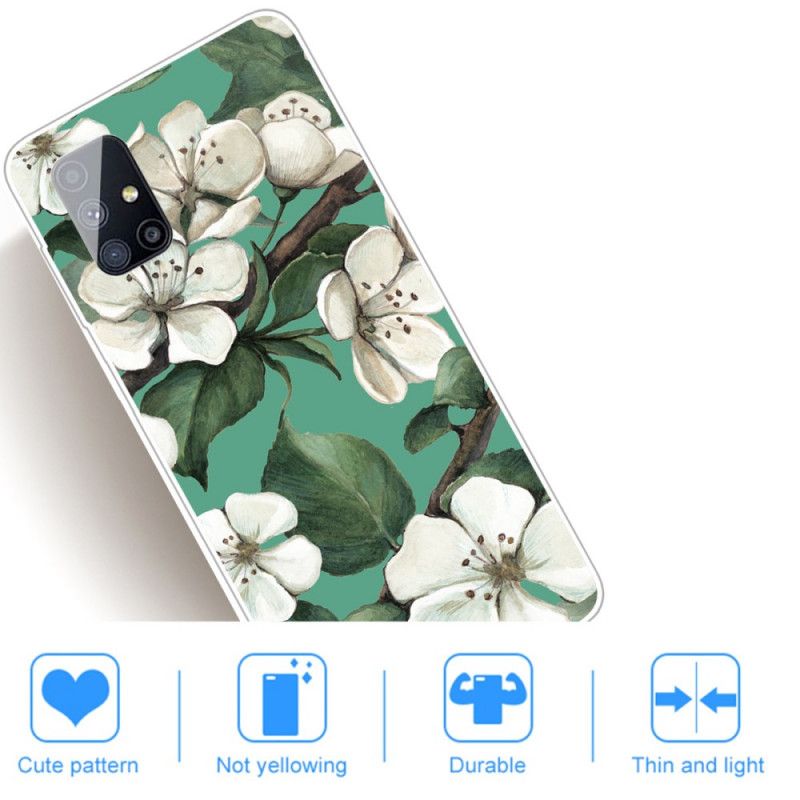 Hoesje voor Samsung Galaxy M51 Geschilderde Witte Bloemen