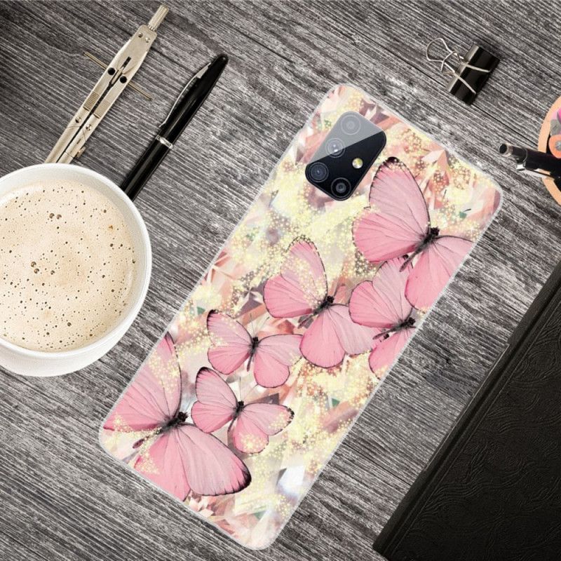 Hoesje voor Samsung Galaxy M51 Goud Roze Vlinders Vlinders