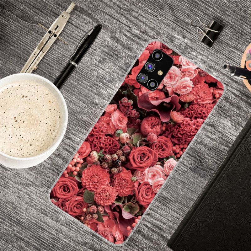 Hoesje voor Samsung Galaxy M51 Roze Rood Intense Bloemen