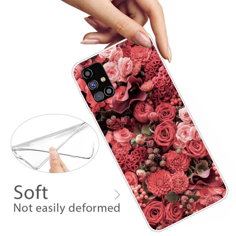 Hoesje voor Samsung Galaxy M51 Roze Rood Intense Bloemen