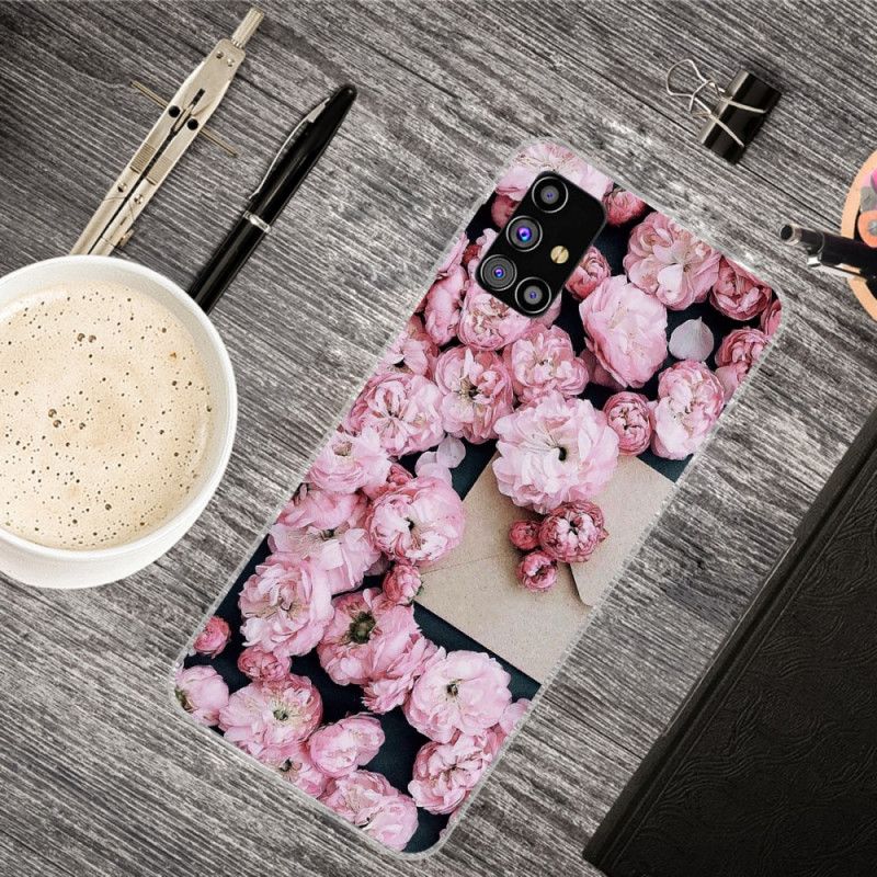 Hoesje voor Samsung Galaxy M51 Roze Rood Intense Bloemen