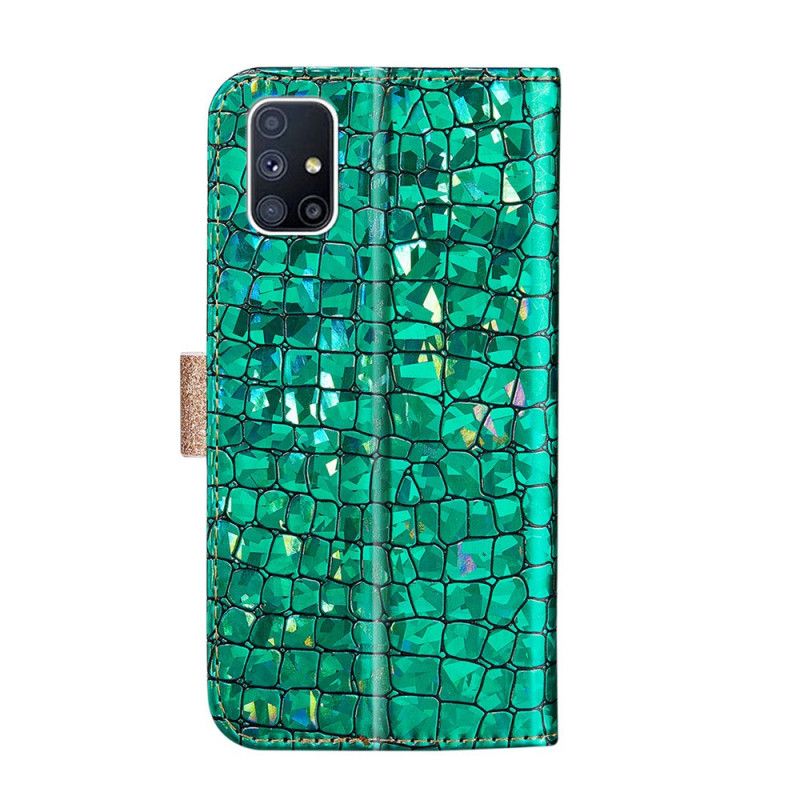 Leren Hoesje Samsung Galaxy M51 Lichtblauw Groen Krokodil Diamanten