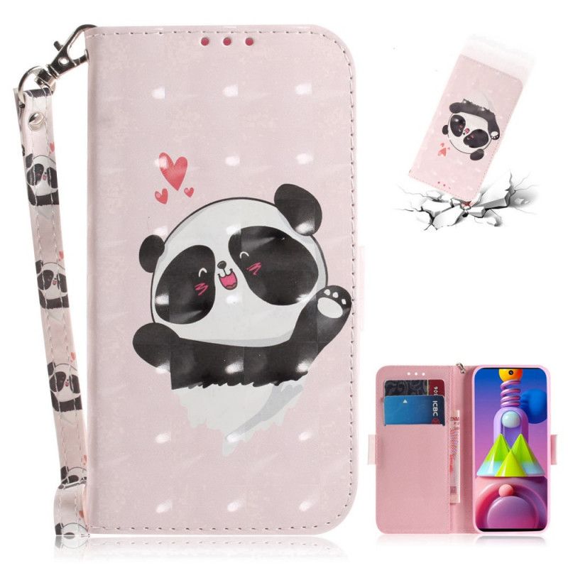 Leren Hoesje Samsung Galaxy M51 Panda Love Met String