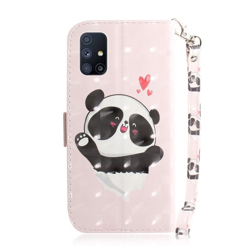 Leren Hoesje Samsung Galaxy M51 Panda Love Met String