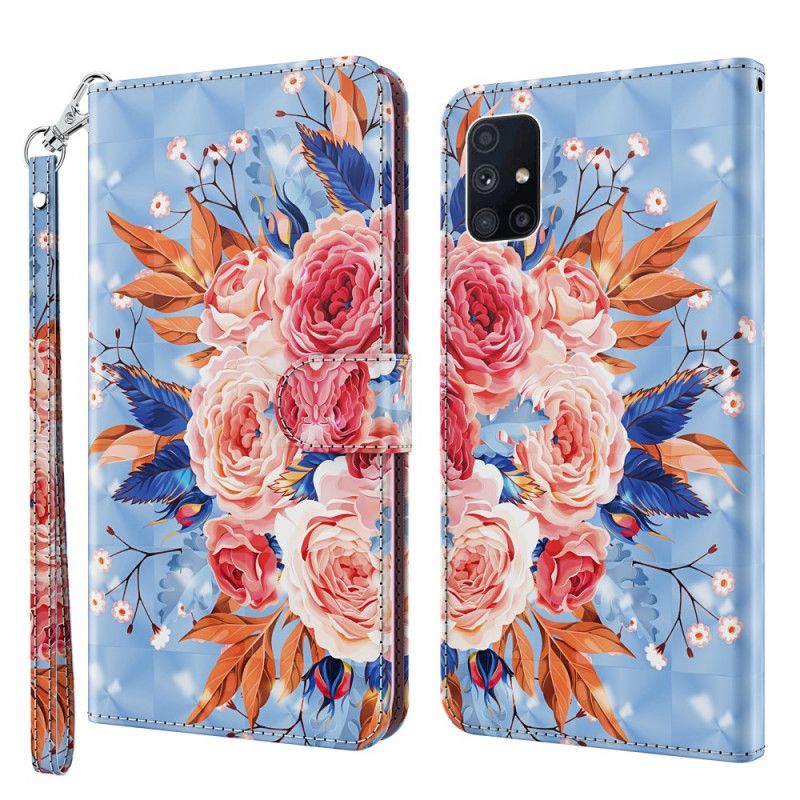 Leren Hoesje Samsung Galaxy M51 Roze Rood Romantische Lichtvlek Met String