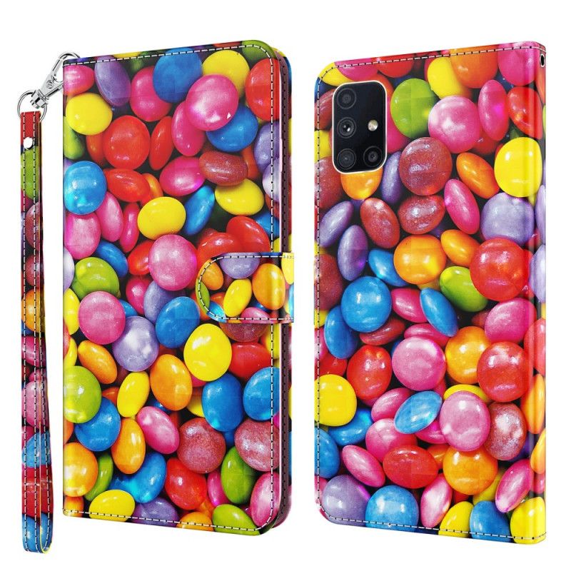 Leren Hoesje Samsung Galaxy M51 Telefoonhoesje Snoepje Met Riem