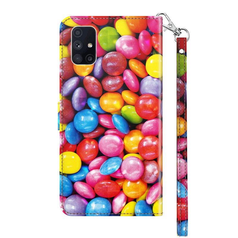 Leren Hoesje Samsung Galaxy M51 Telefoonhoesje Snoepje Met Riem