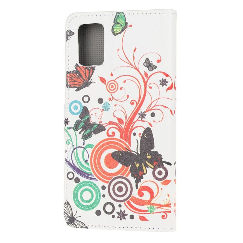 Leren Hoesje Samsung Galaxy M51 Wit Zwart Telefoonhoesje Vlinders En Bloemen