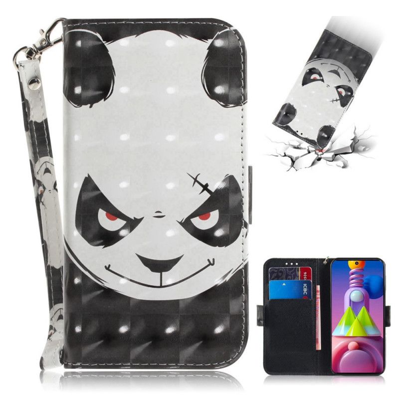 Leren Hoesje voor Samsung Galaxy M51 Boze Panda Met String