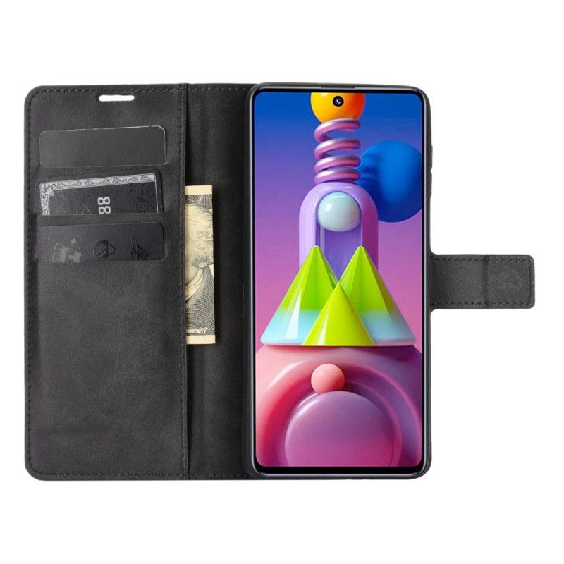 Leren Hoesje voor Samsung Galaxy M51 Grijs Zwart Smal Kunstleer