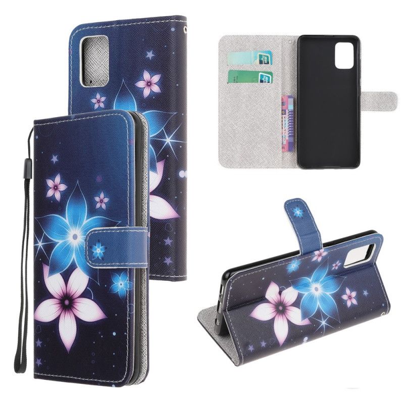 Leren Hoesje voor Samsung Galaxy M51 Maanbloemen Met String