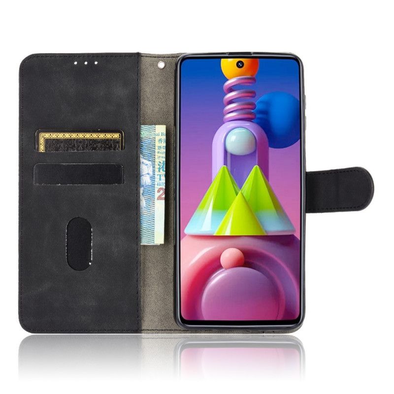 Leren Hoesje voor Samsung Galaxy M51 Magenta Zwart Huid-Aanraking