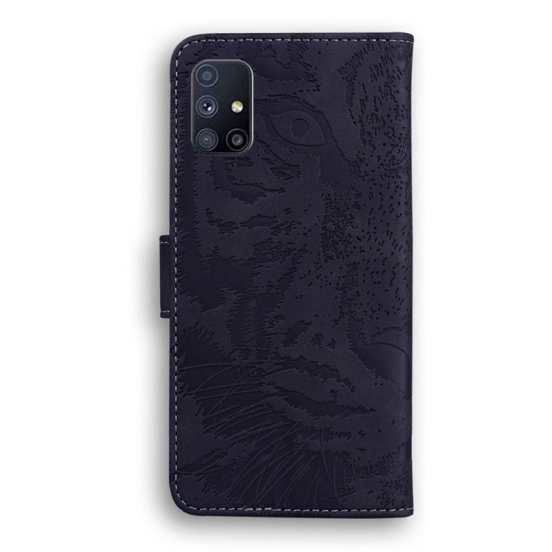 Leren Hoesje voor Samsung Galaxy M51 Rood Zwart Tijgergezicht Print