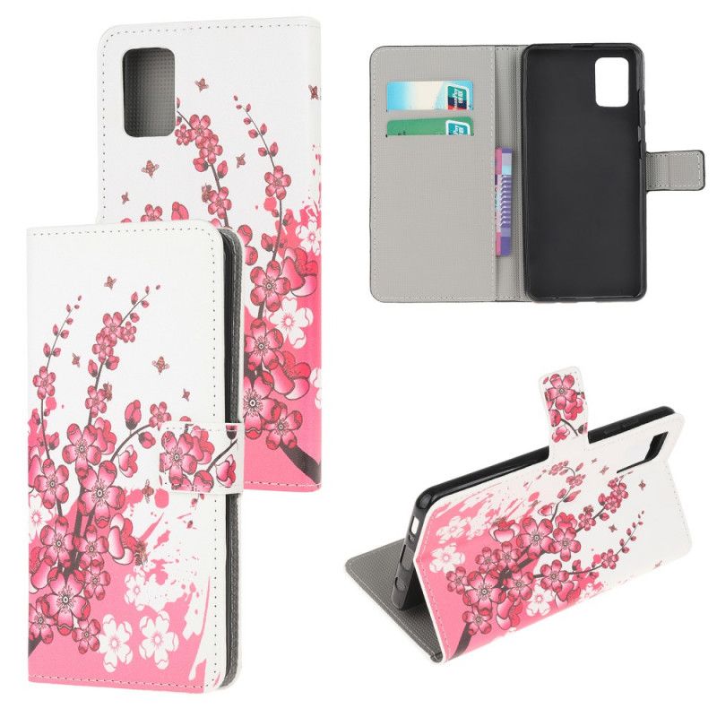 Leren Hoesje voor Samsung Galaxy M51 Roze Magenta Tropische Bloemen