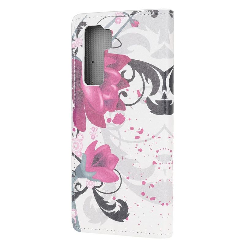 Cover Folio-hoesje Huawei P40 Lite 5G Roze Magenta Telefoonhoesje Tropische Bloemen