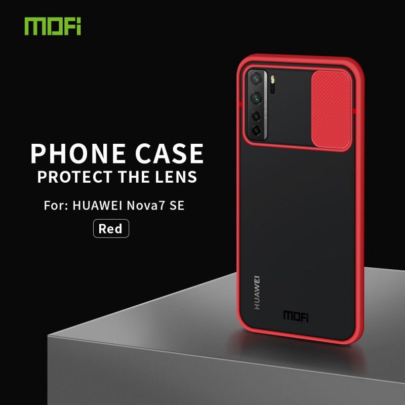 Cover Hoesje Huawei P40 Lite 5G Rood Zwart Telefoonhoesje Camshield Gekleurde Mofi-Randen