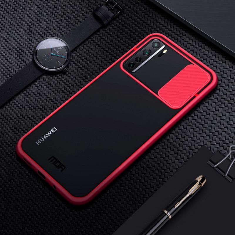 Cover Hoesje Huawei P40 Lite 5G Rood Zwart Telefoonhoesje Camshield Gekleurde Mofi-Randen