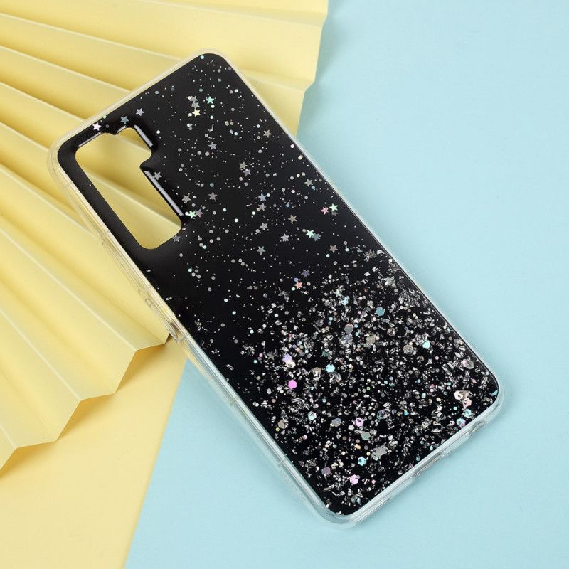 Cover Hoesje Huawei P40 Lite 5G Roze Zwart Telefoonhoesje Glitterpoeder