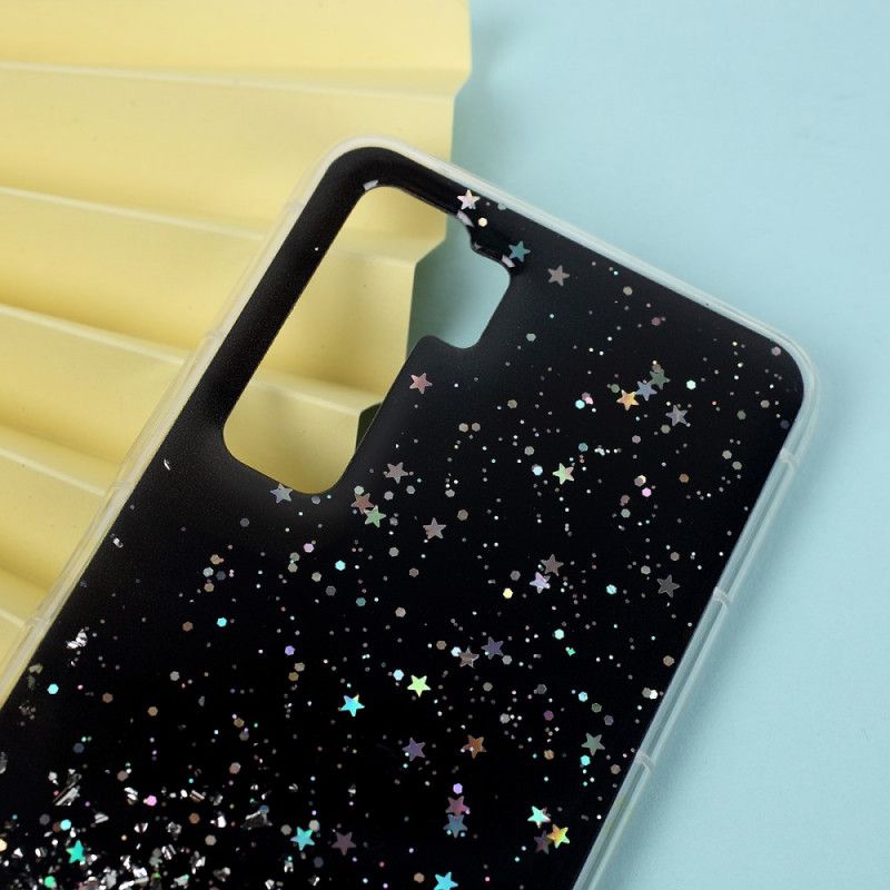 Cover Hoesje Huawei P40 Lite 5G Roze Zwart Telefoonhoesje Glitterpoeder