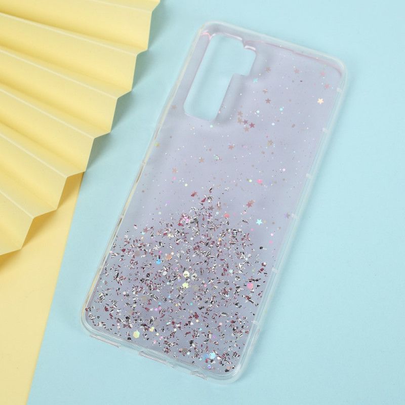 Cover Hoesje Huawei P40 Lite 5G Roze Zwart Telefoonhoesje Glitterpoeder