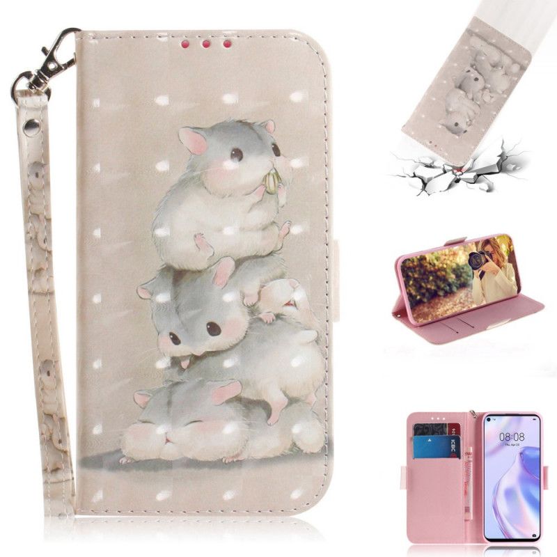 Flip Case Leren Huawei P40 Lite 5G Hamsters Met String