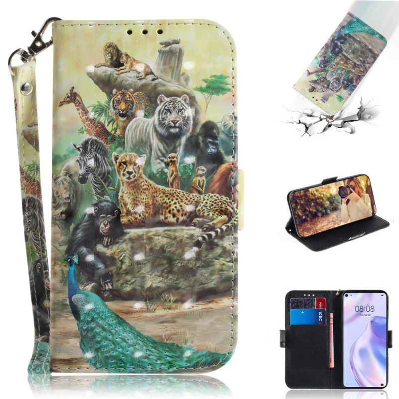 Flip Case Leren Huawei P40 Lite 5G String Safari Dieren