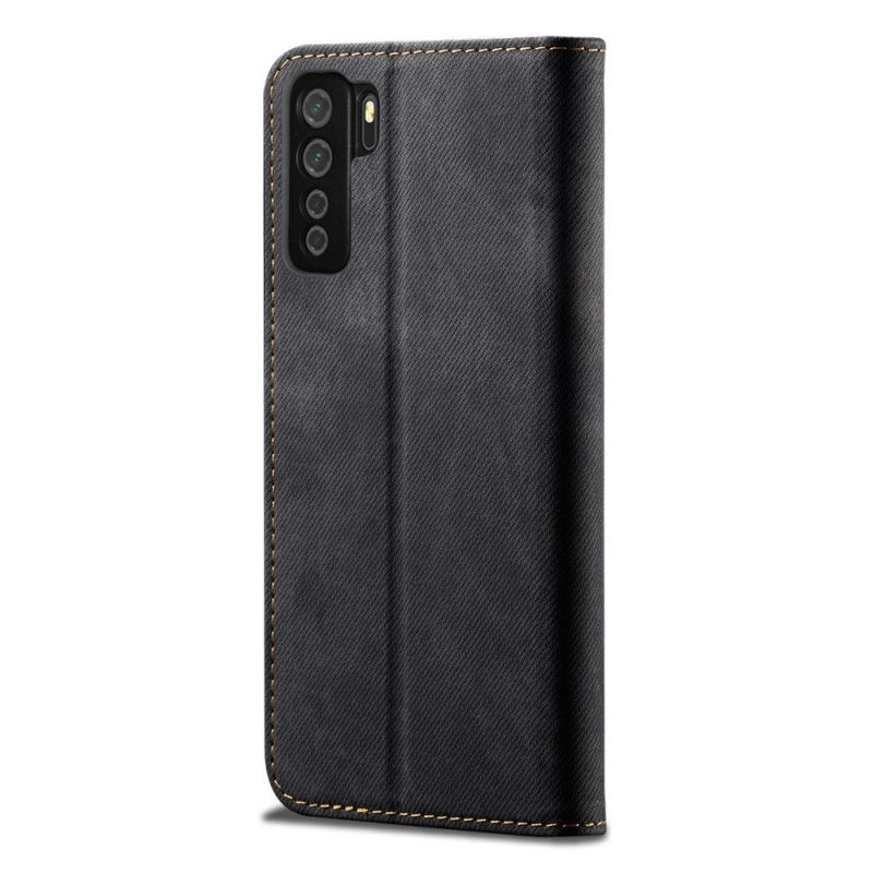 Folio-hoesje Huawei P40 Lite 5G Donkerblauw Zwart Jeans Met Imitatieleerstructuur