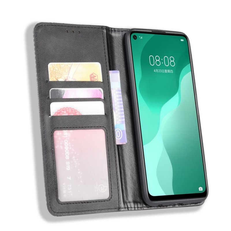 Folio-hoesje Huawei P40 Lite 5G Rood Zwart Gestileerd Vintage Leereffect