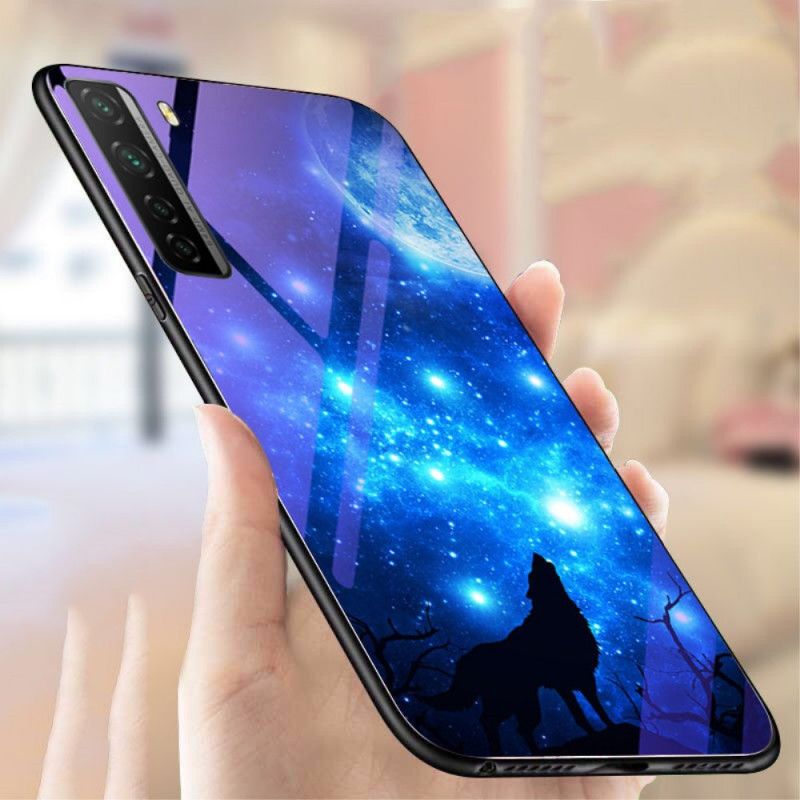 Hoesje Huawei P40 Lite 5G Marineblauw Gehard Glas En Dierlijke Siliconen