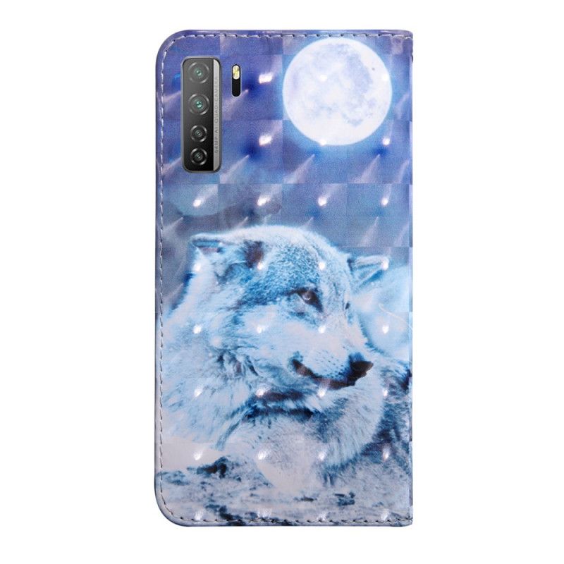 Leren Hoesje voor Huawei P40 Lite 5G Lichtpaars Lichtblauw Aquarel Wolf