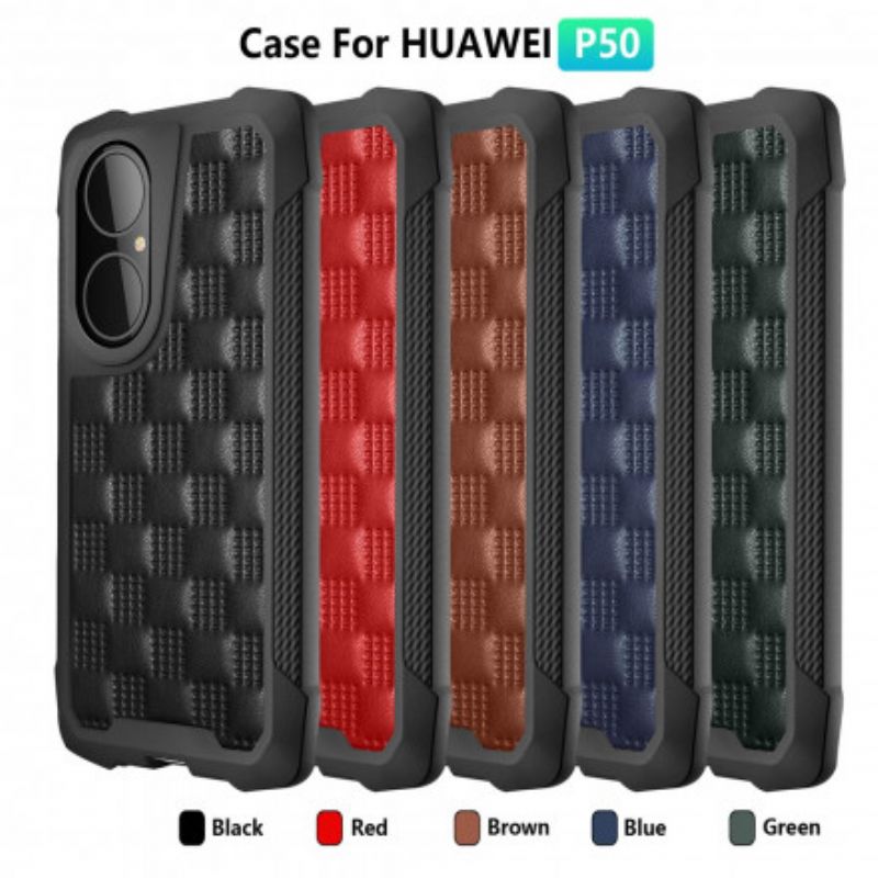 Cover Hoesje Huawei P50 Telefoonhoesje Versterkte Hoeken In Gewatteerde Stijl