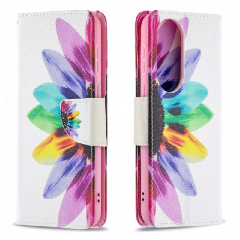 Leren Hoesje Voor Huawei P50 Bloem Aquarel