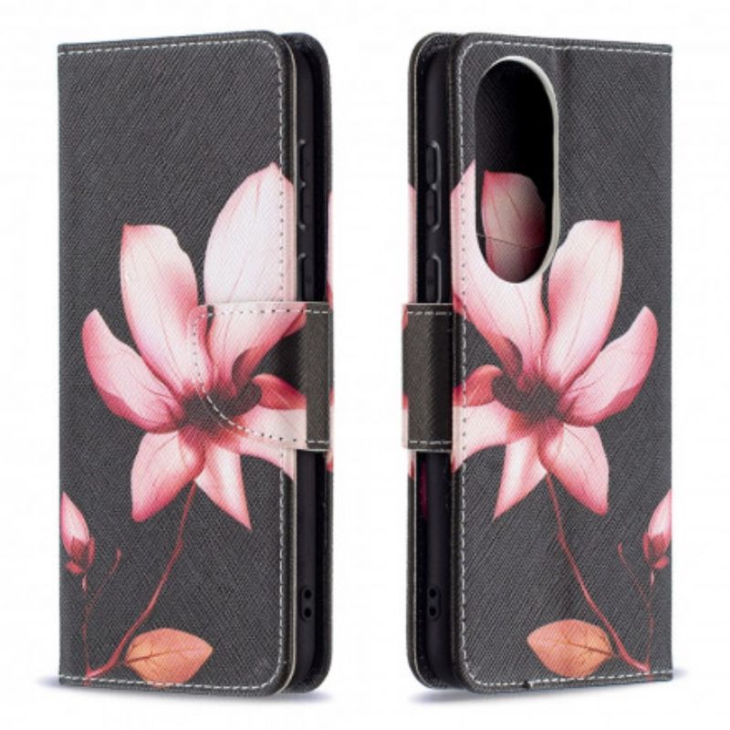 Leren Hoesje Voor Huawei P50 Roze Bloem