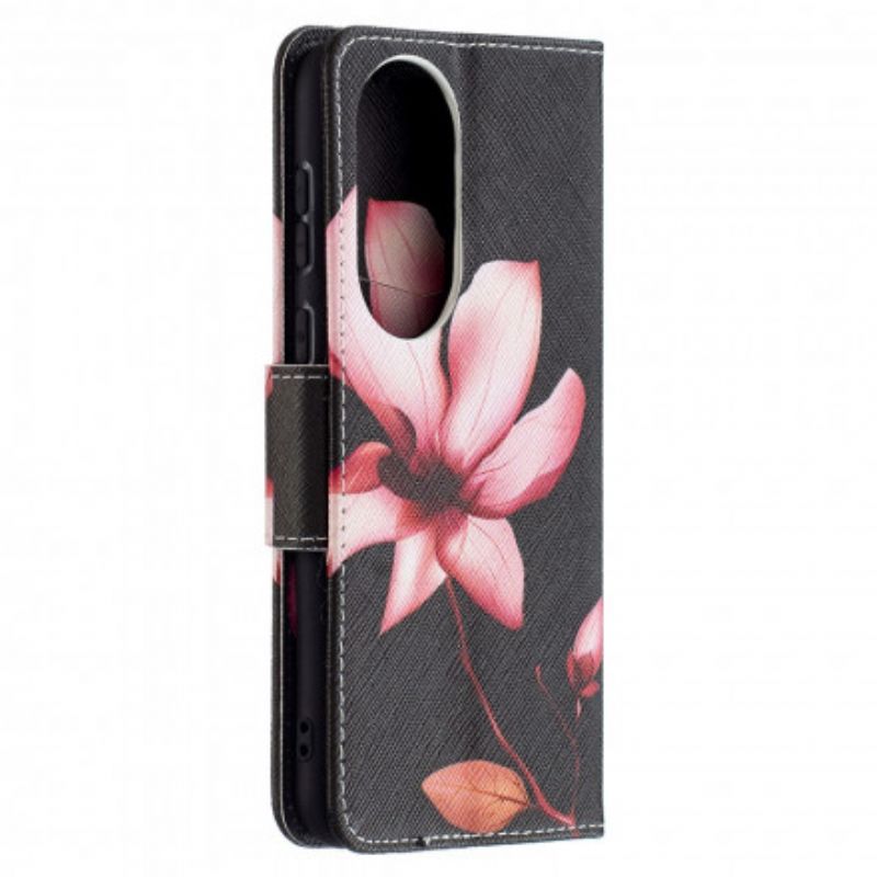 Leren Hoesje Voor Huawei P50 Roze Bloem