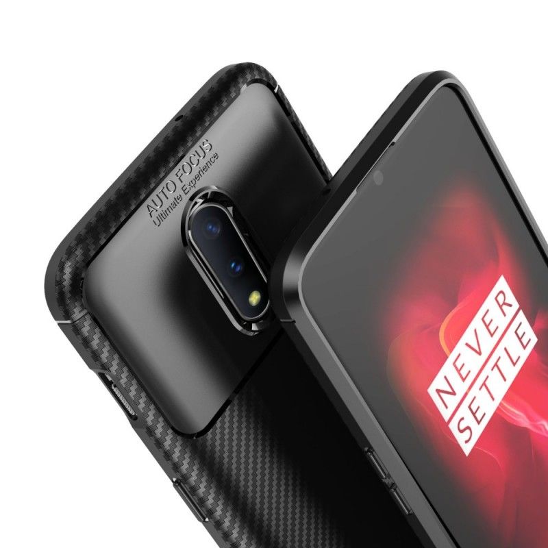 Hoesje OnePlus 7 Donkerblauw Zwart Flexibele Koolstofvezeltextuur