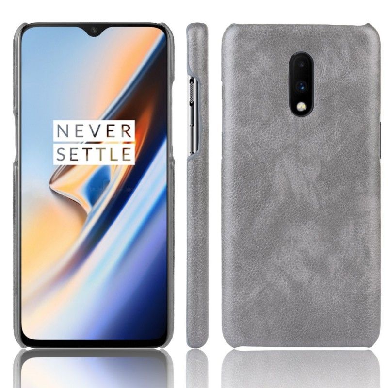 Hoesje OnePlus 7 Grijs Zwart Prestatie Lychee Leereffect