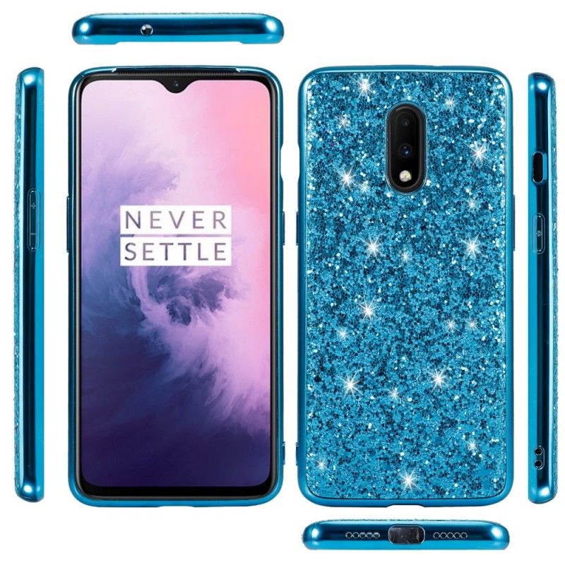 Hoesje OnePlus 7 Rood Zwart Premium Glitter