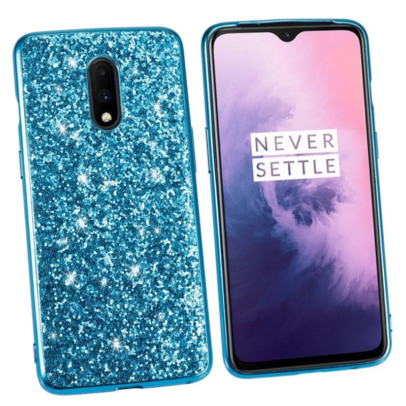 Hoesje OnePlus 7 Rood Zwart Premium Glitter