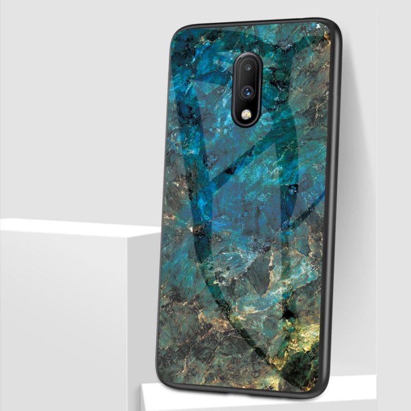 Hoesje voor OnePlus 7 Wit Zwart Premumkleuren Van Gehard Glas