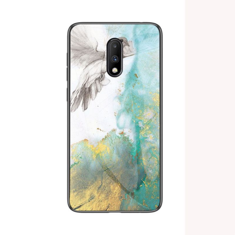 Hoesje voor OnePlus 7 Wit Zwart Premumkleuren Van Gehard Glas