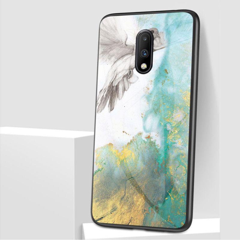 Hoesje voor OnePlus 7 Wit Zwart Premumkleuren Van Gehard Glas