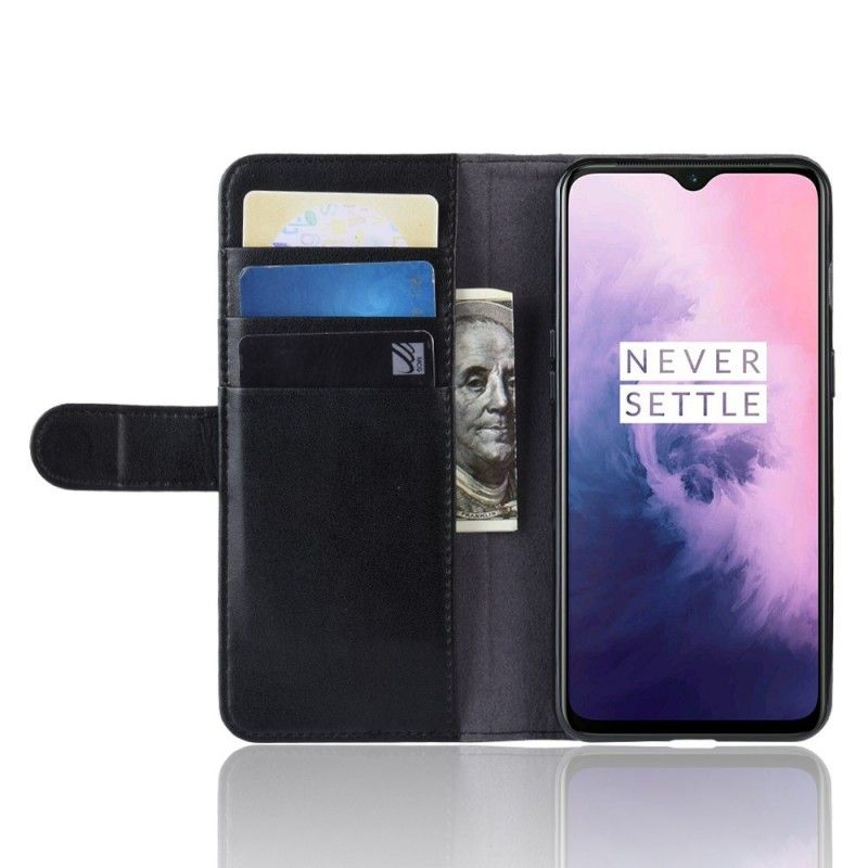 Leren Hoesje OnePlus 7 Bruin Zwart Splitleer