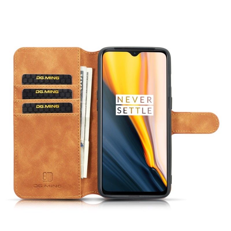 Leren Hoesje voor OnePlus 7 Grijs Zwart Dg. Retro Ming